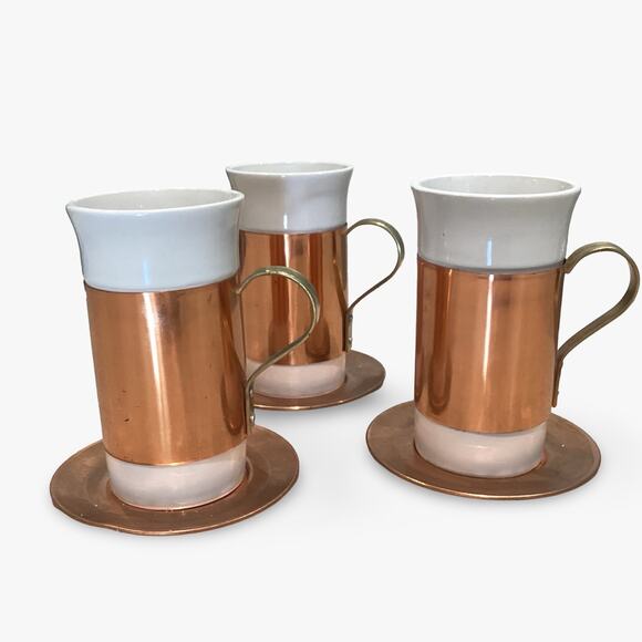 Vintage Tall Serving Mugs - Copper Sleeves - Picture 1 of 11